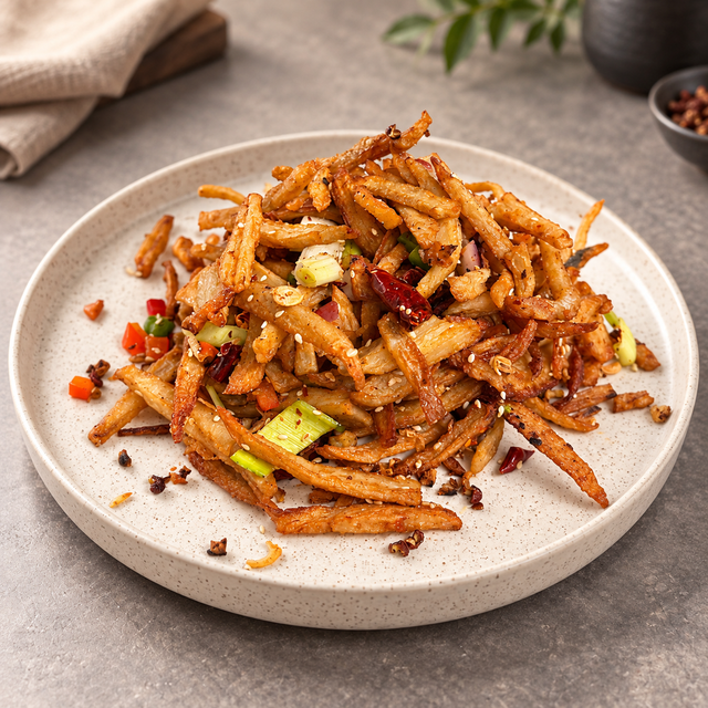 CRISPY LOTUS ROOT THREADS 干煸藕丝.