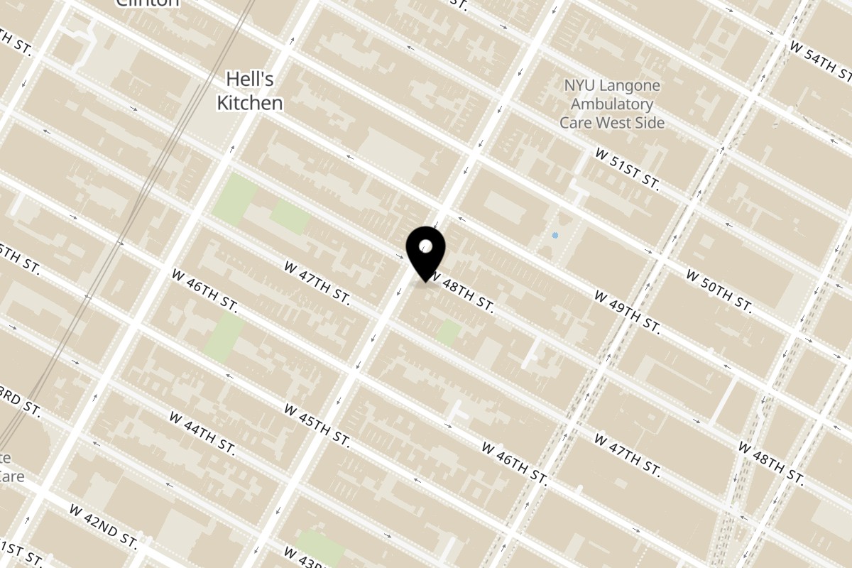 Map showing the location of The Corner on 698 9th Ave in New York